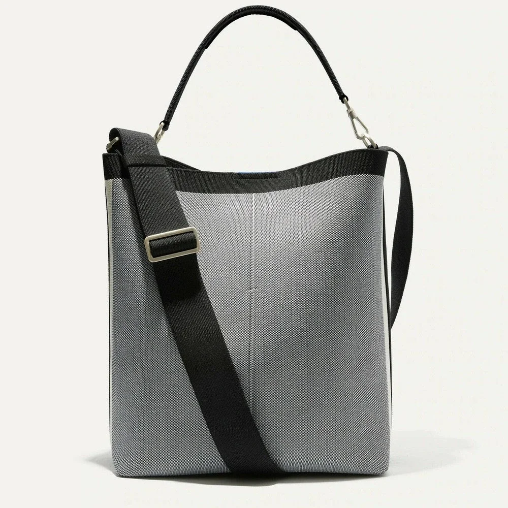 Rothy's Gray and Black Crossbody Tote with White Stripe